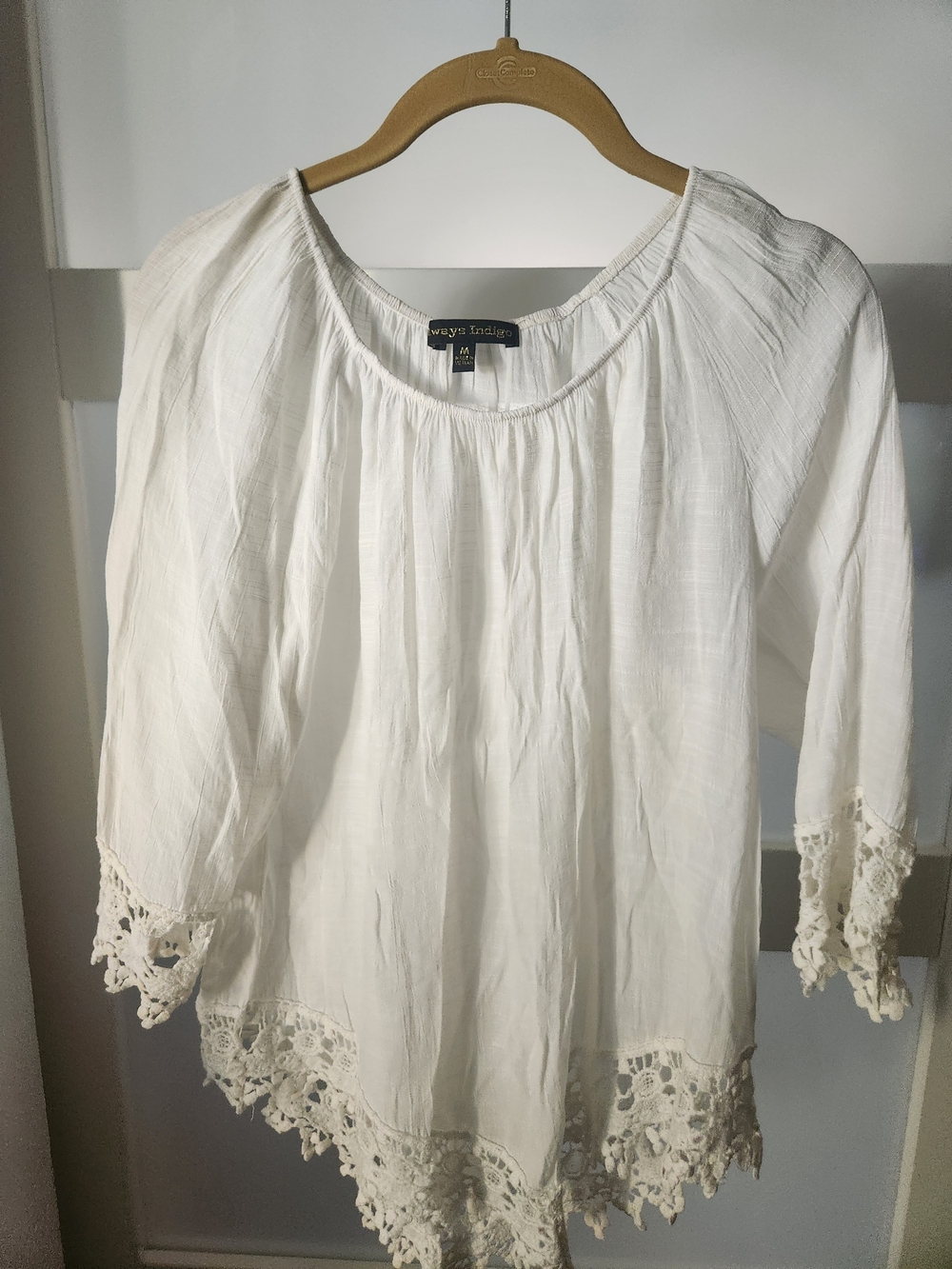 Indigo White Crochet-Hem Tunic Top